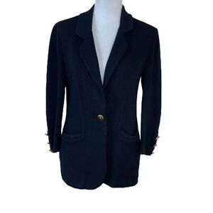 St. John Knit Jacket Black Santana Knit Blazer Coat Cardigan Button Sleeves Size